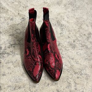 Silent D Red Snake Print Ankle Boots